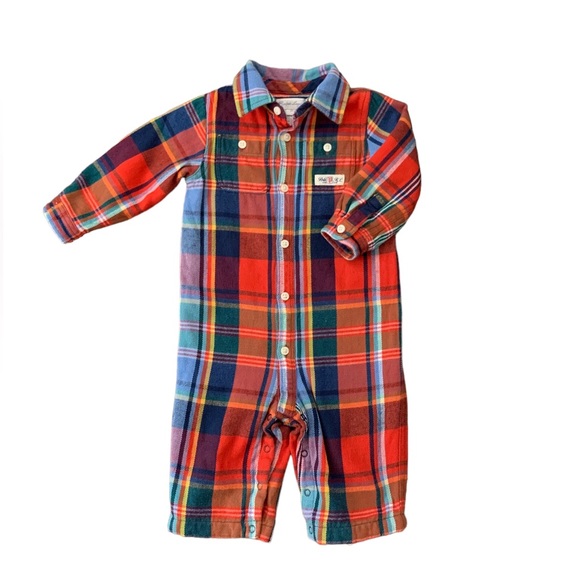 Ralph Lauren boy one piece long sleeve flannel outfit, plaid, 6 months - Picture 3 of 10